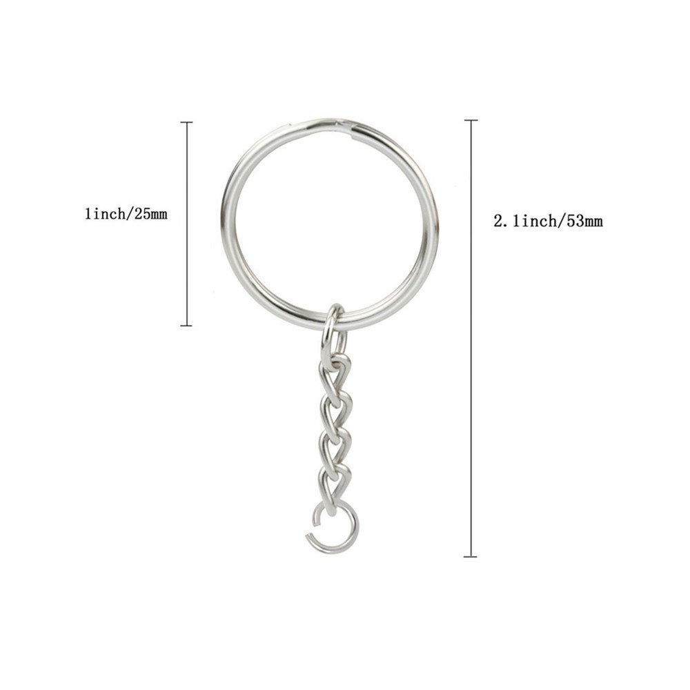 KINGFOREST 50-Piece Split Key Ring Kit with Chains & Jump Rings - 1 Inch Silver Nickel Bulk Jewelry Making Supplies for DIY Keychains, Charms, Crafts