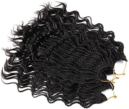 18” Curly Senegalese Twist Crochet Braids Hair (3 Packs) Water Wave OMBRE Braiding Synthetic Hair Extension for Women (1B)