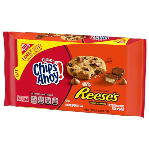 CHIPS AHOY! CHEWY CHOCOLATE CHIP COOKIES WITH REESE’S PEANUT BUTTER CUPS, FAMILY SIZE, 14.25 OZ