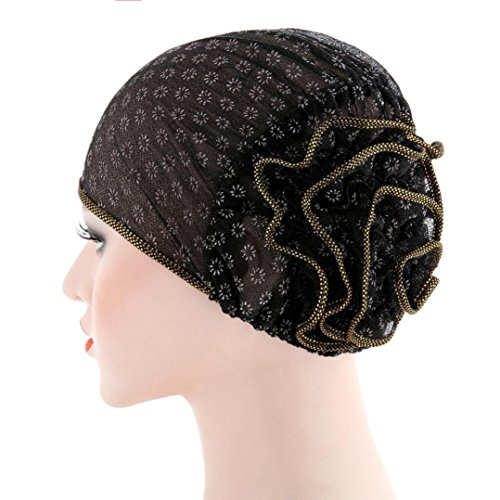 TOOPOOT Muslim Women's Cap Silk Yarn Turban Cancer Chemo Hats Loss Head Scarf Wrap Cap (Black) - Thumbnail 4