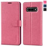 TUCCH Galaxy S10+ Plus Wallet Case, S10 Plus Case, PU Leather RFID Blocking Flip Case with Card Slot, Stand Holder Slim Book Cover Compatible with Galaxy S10 Plus (6.4 inch 2019) - Hot Pink