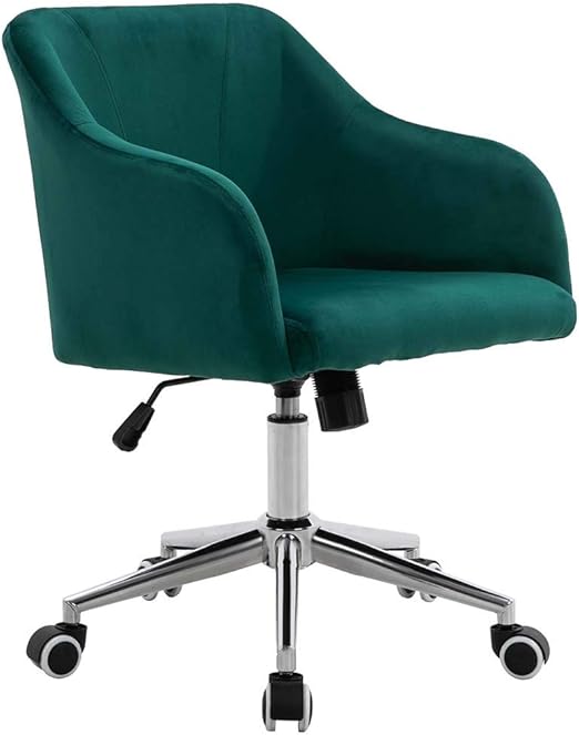 Green Velvet Office Chair with Arms and Back Support Swivel Desk Chair