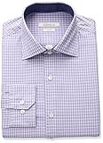 Perry Ellis Men's Slim Fit Adjustable Collar Perf Mini Check Dress Shirt, Purple, 16-32/33