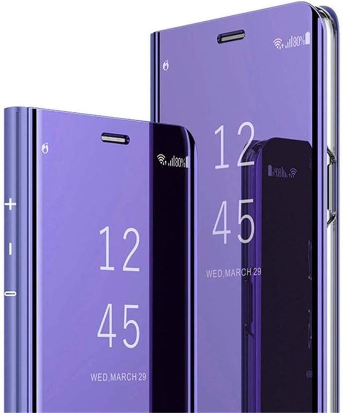 COTDINFOR Huawei Mate 20 X Case Mirror Makeup Cover Elegant Slim Clear View Bright Flip Folding Kickstand Stand Case for Huawei Mate 20 X Mirror PU Purple MX