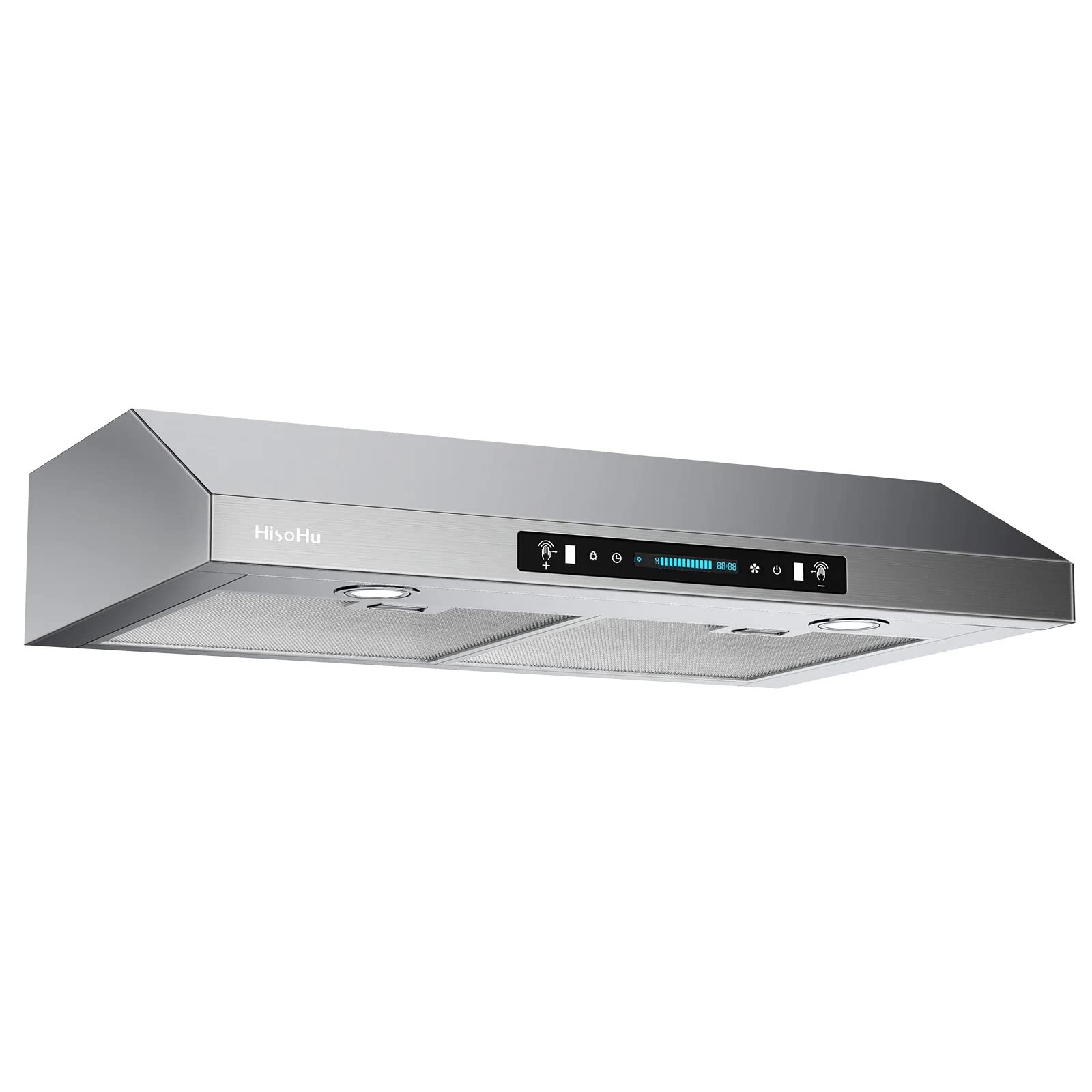 HisoHu 30 Inch Under Ducted Cabinet Range Hood with 1200 CFM, 4 Speed Gesture Sensing Kitchen Exhaust Hood & Touch Control Panel, Stainless Steel Stove Vent Hood with 2 LED Lights