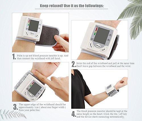 Wrist Blood Pressure Monitor, Digital BP Monitor with Memory Storage, Intelligent LCD Display Automatically Measure Pulse Diastolic Systolic and Shows Hypertension level (White)