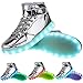 GreatJoy Fashion High Top LED Shoes Light Up Sneaker 7 Color Flashing/USB Charge/Halloween/Christmas/Thanksgiving Gift (8.5B(M) US-Women/ 7D(M) US-Men, Silver)