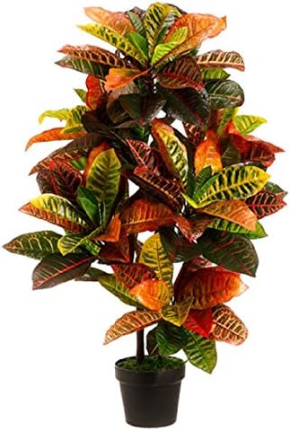 Artificial 3' Croton Outdoor Uv Topiary Tree Bush Palm Plant In Pot Pool Patio