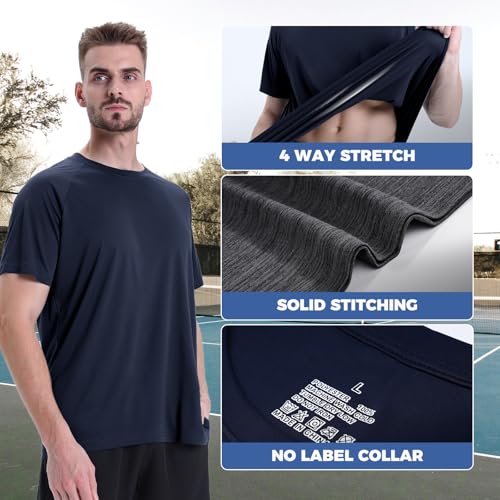 LalaHooK 7 Pack Workout Mens T Shirts - Gym Quick Dry Short Sleeve Moisture Wicking Tee Tops for Athletic Work Casual Running