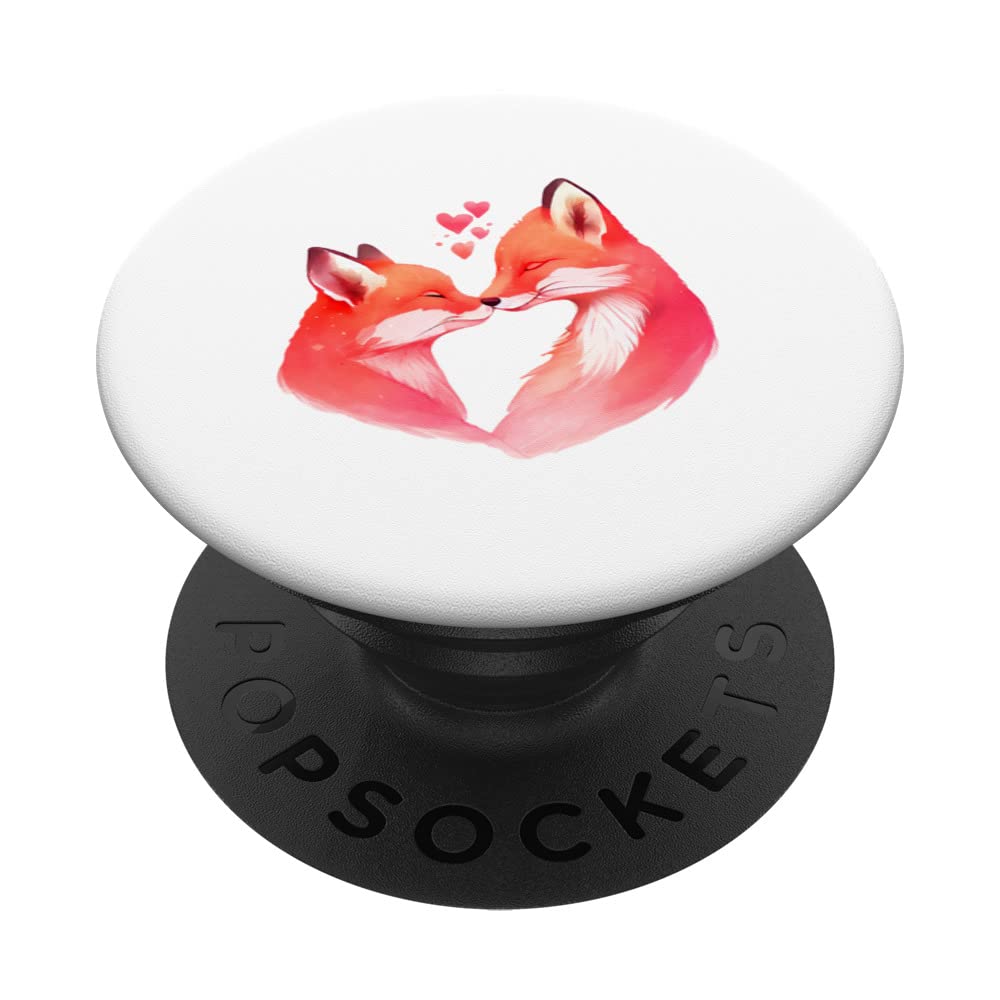 Two Loving Foxes In Love Heart Valentine's Day Fox PopSockets Swappable PopGrip