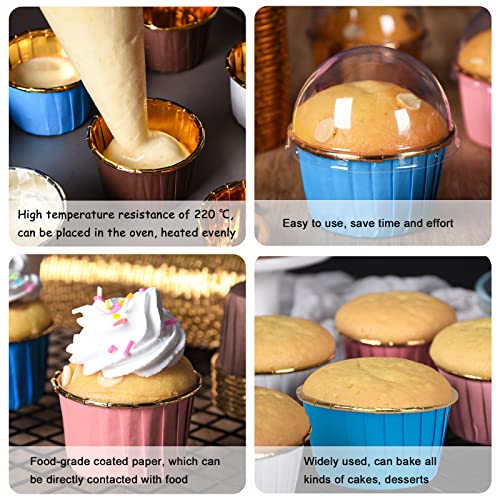 Foil Cupcake Liners with Lids 100 Pack, Muffin Cupcake Cups, Mini