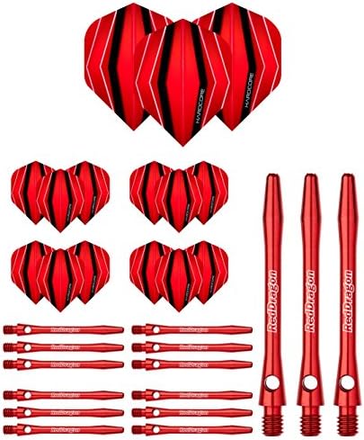 Red Dragon Dart Flights and Shafts Set in Red - 5 sets of Standard Flights and 5 sets of Medium Shafts Per Pack &amp; Red Dragon Checkout Card