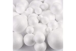 CCINEE 100PCS White Foam Ball,Assorted Size Round Styrofoam Craft Ball for Solar System Floral Arrangement School Project Sup