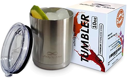 10 OZ Stainless Steel lowball, Vacuum, Double Wall Insulated Tumbler with Slide spill proof Lid (BPA FREE) - Travel Tumbler, Mug/Cup, Travel Insulated Tumblers - Infinity by Alexa