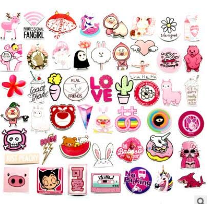 Cute Pink Cartoon Stickers 50PCS, Echeer Pink Girl Decal Stickers Waterproof Removable Vinyl Party Favors Decal Stickers for Girl Birthday Supplies Decorations