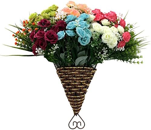 Artificial Flowers, 8 Bundles Fake Flower Bouquet with Vase Lifelike Natural Flower Arrangements for Home Garden Party Wedding Office Decoration (8 Pack Heart Shape Vase)