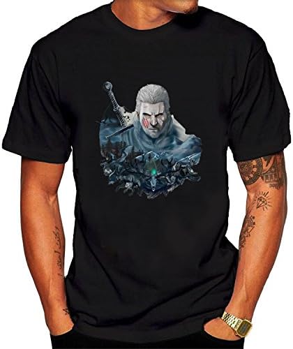 Docrim Men's Black Short Sleeve The Witcher 3 Wild Hunt Casual T Shirts