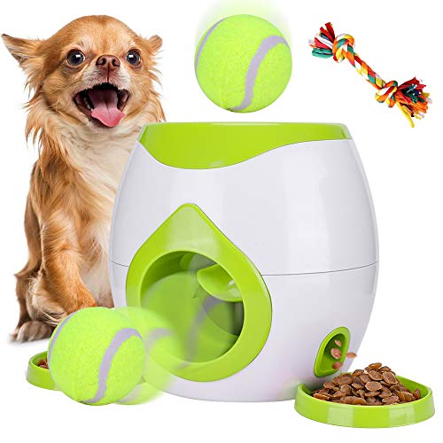 Interactive Pet Toys Dog Puzzle Food Dispenser Tennis Ball Throwing Fetch Machine Slow Feeder Bowl FDA Cat Training (Green 1)