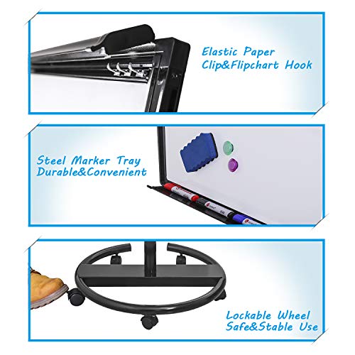 Mobile Whiteboard Standing Dry Erase Board Easel- 40x28 inches Magnetic Whiteboard with 25 Sheets Paper Pad, Black - Thumbnail 4