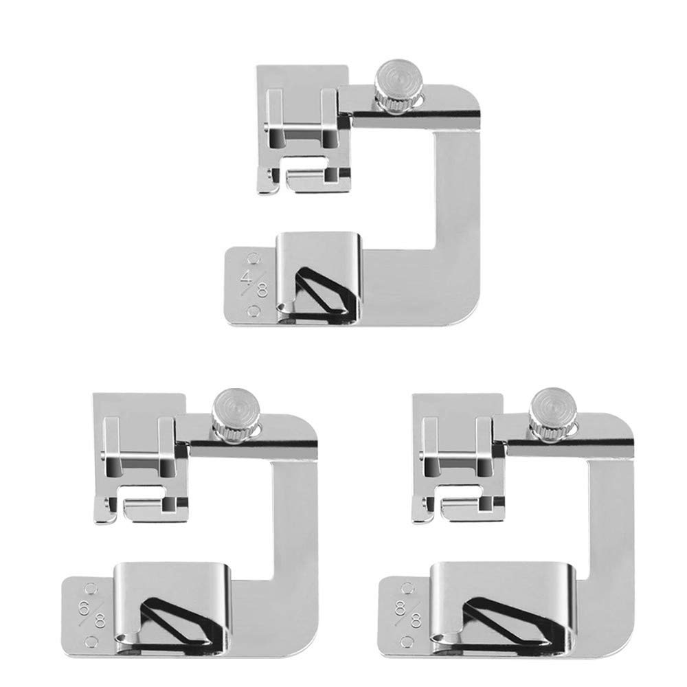 Narrow Rolled Hem,3 Pack Sewing Machine Presser Feet Hemming Foot Kit 4/8 6/8 8/8 Inch Wide Rolled Hem Pressure Foot for Most Low Shank Adapter Sewing Machines Singer Brother