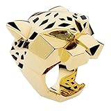 EVER FAITH Gold-Tone Leopard Man Woman Cocktail Ring Green Zircon Eyes - 7