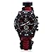 Yan's 7 in 1 Paracord Bracelet Watch with 3.6 meters Paracord Rope, Compass, Thermometer, Whistle, Rope Cutter, Fire Starter Scraper, Flint (Red-Black)
