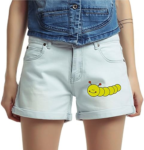 Women's Cute Caterpillar Embroidery High Waist Denim Shorts With Welt Pocket