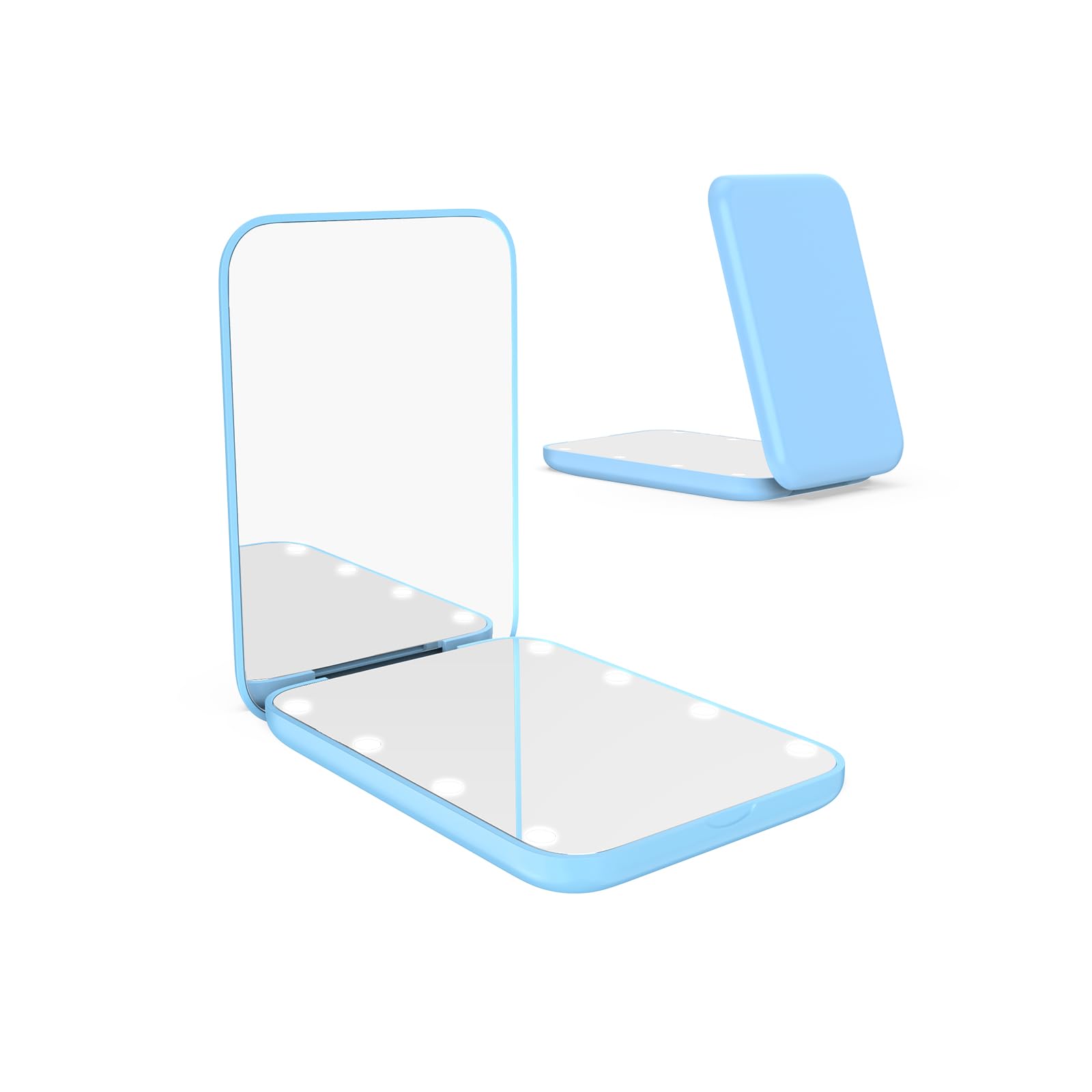 WOBSION Compact Mirror, Small Makeup Mirrors with Light for Travel, LED Pocket Mirror for Purse and Handbag, 1x/3x Magnifying Handheld Mirrors, Folding, Portable, Gifts for Women, Light blue