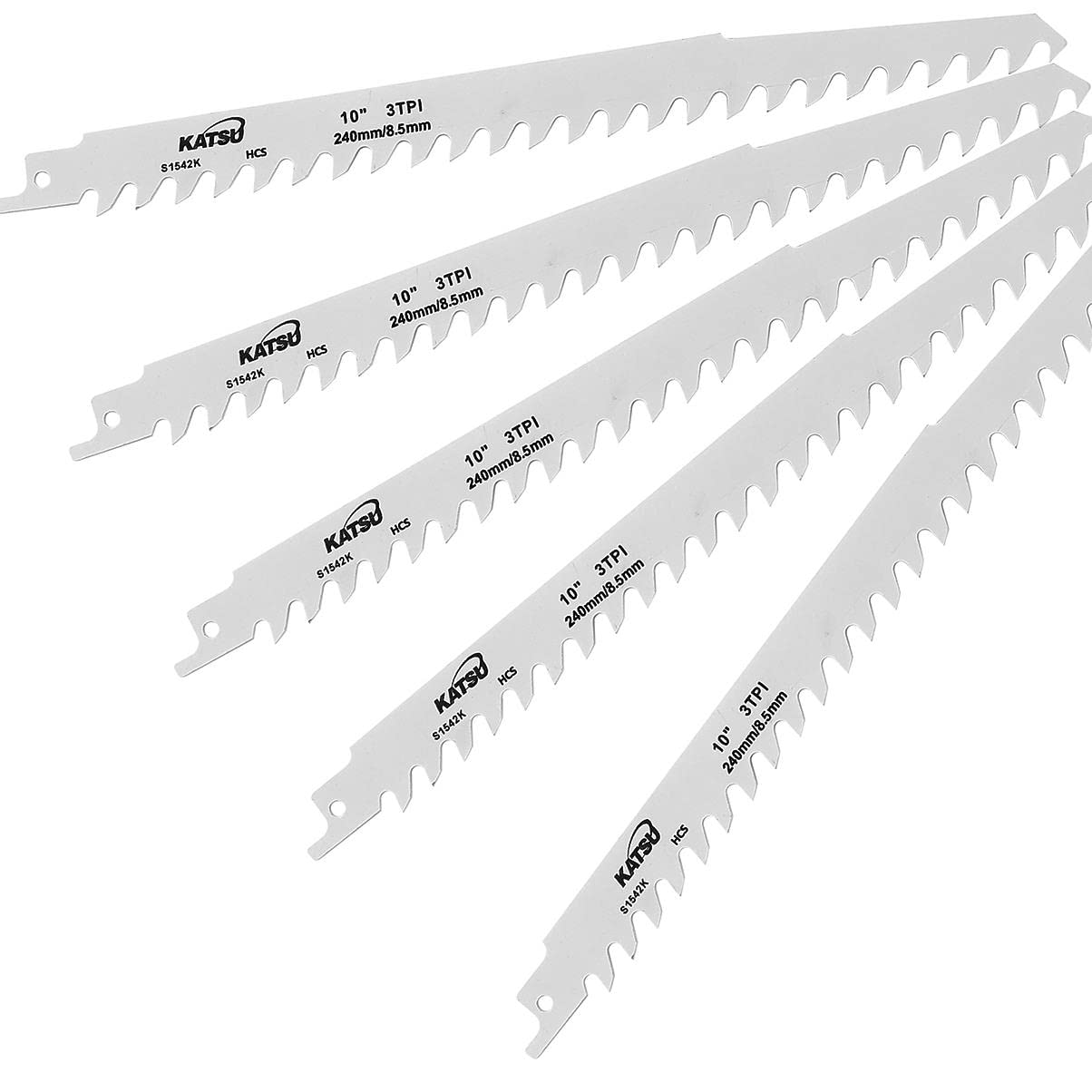 KATSU Reciprocating Saw Blade 9.5" 240mm 3TPI, Pack of 5 Wood Pruning Sabre Saw Blade Set for Cutting Wood PVC 138983