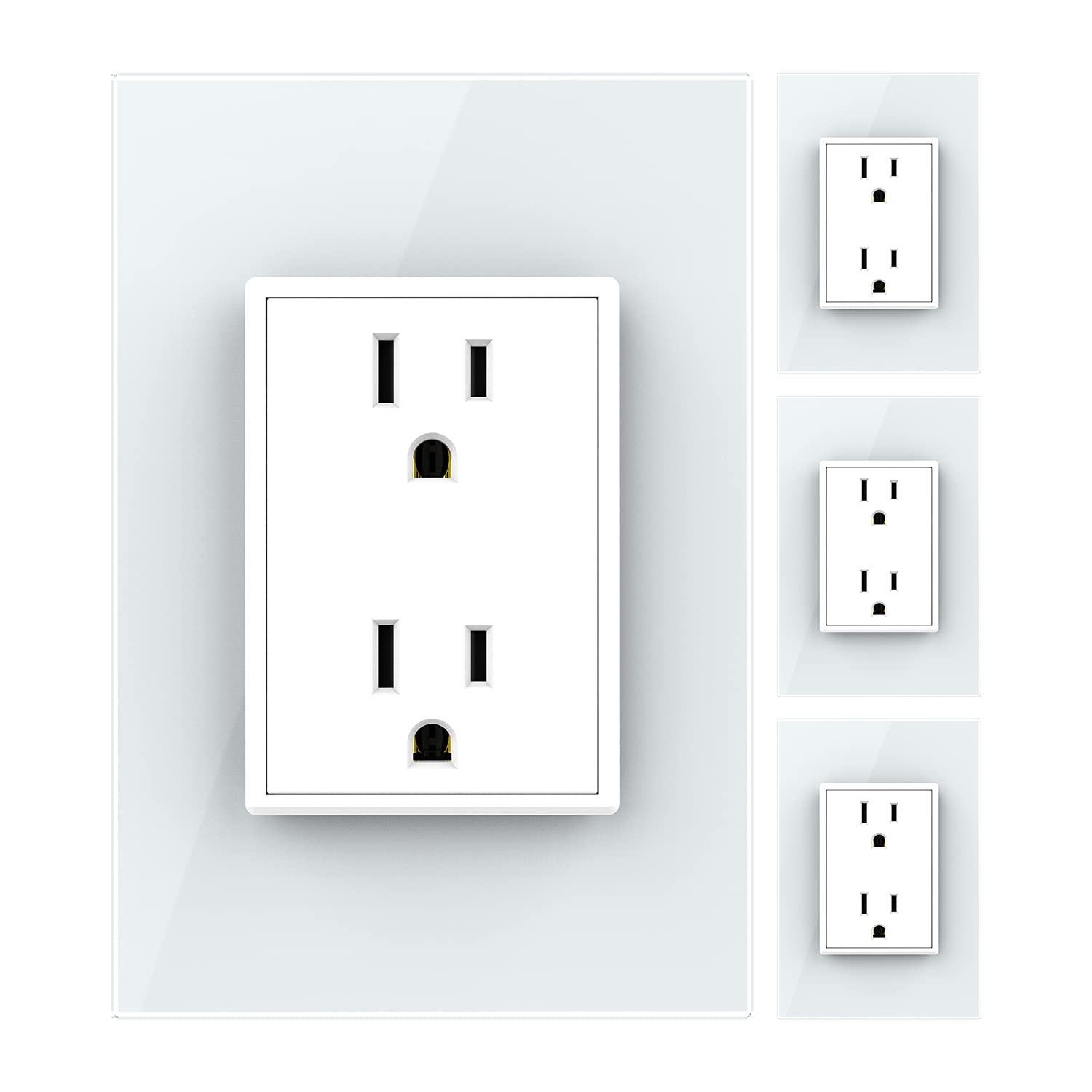 Photo 1 of LIVOLO White US Standard Vertical Duplex Receptacle Electrical Outlets (4 Pack with Tempered Glass Panel(15A),AC 110~220V