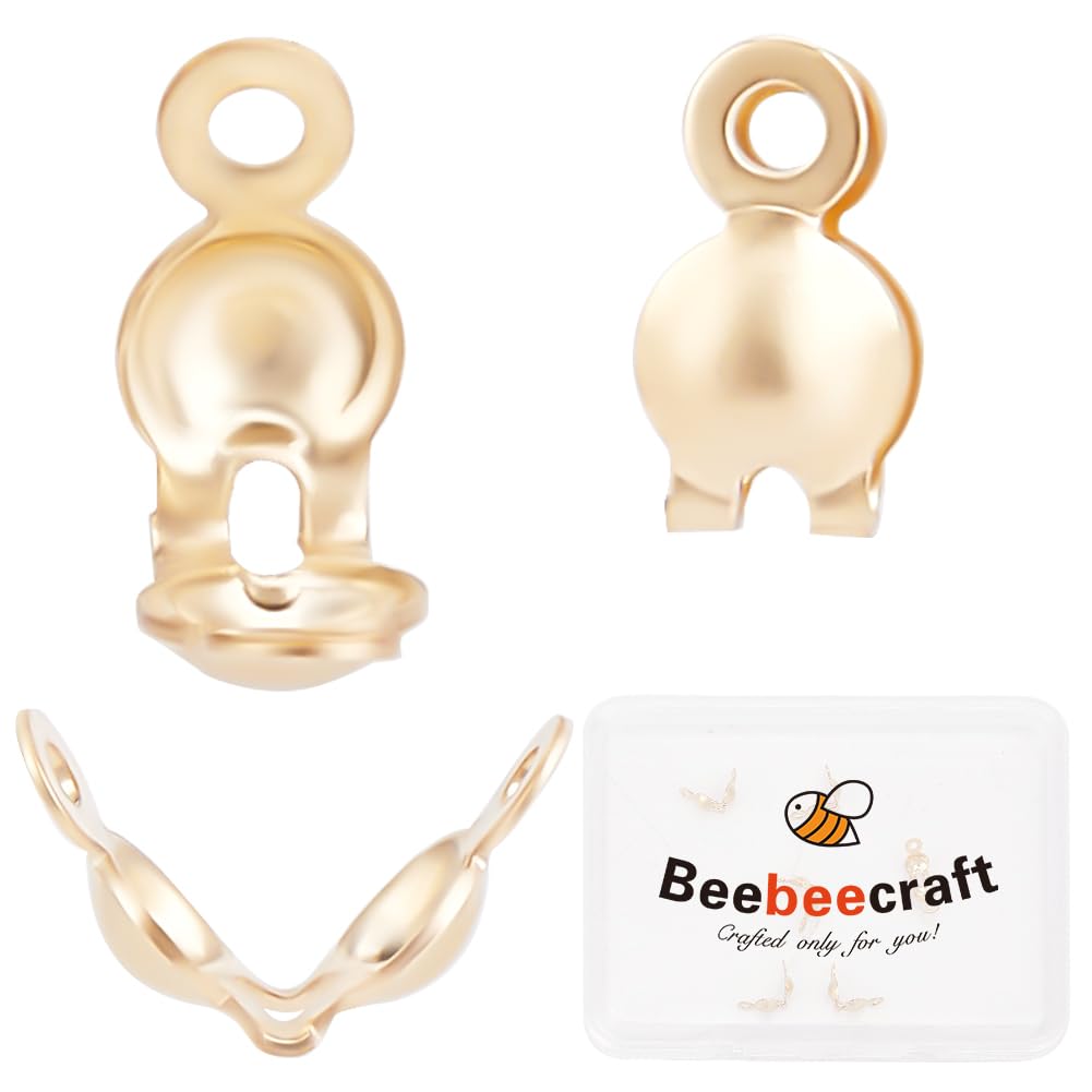 Beebeecraft 1 Box 6Pcs Bead Tips 14K Gold Filled Brass Metal Knot Covers Secure Clamshell Open Fold Over Endcaps Crimp Beads Tip for Jewelry Making Bracelets Necklaces Earrings DIY Crafts Accessories
