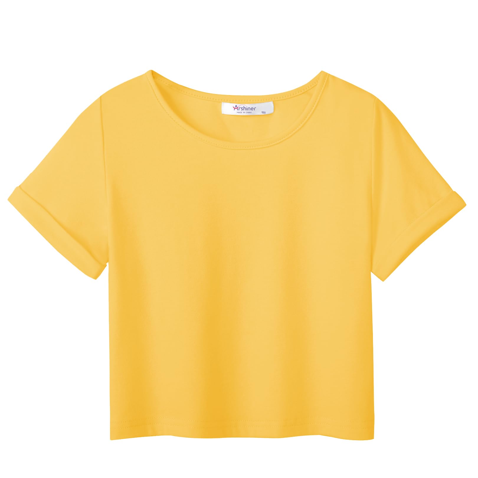 Photo 1 of Arshiner Girls Summer Crop Tops Short Sleeve Round Neck T-Shirts Loose Fit Casual Blouse Yellow 9-10 Years