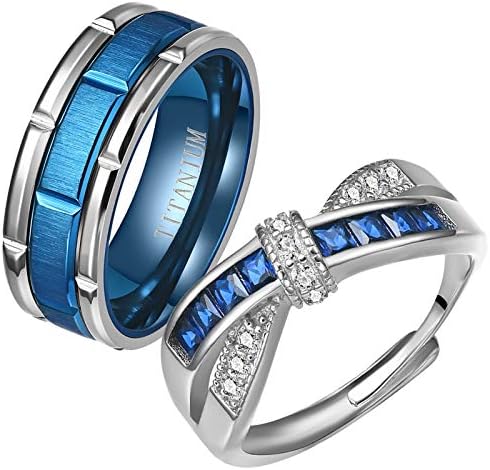 Ringheart His & Hers Couple Rings - Black Plated Heart CZ Women's Ring & Titanium Steel Men's Band - View #9
