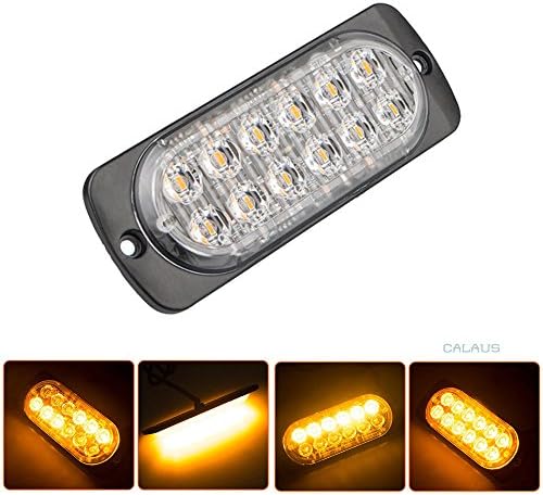 CALAUS Universal 12 LED 32-Flashing Mode Car Truck Warning Caution Emergency Construction Strobe Light Bar, Sync-able Between Multiple Units - Amber (1pcs)