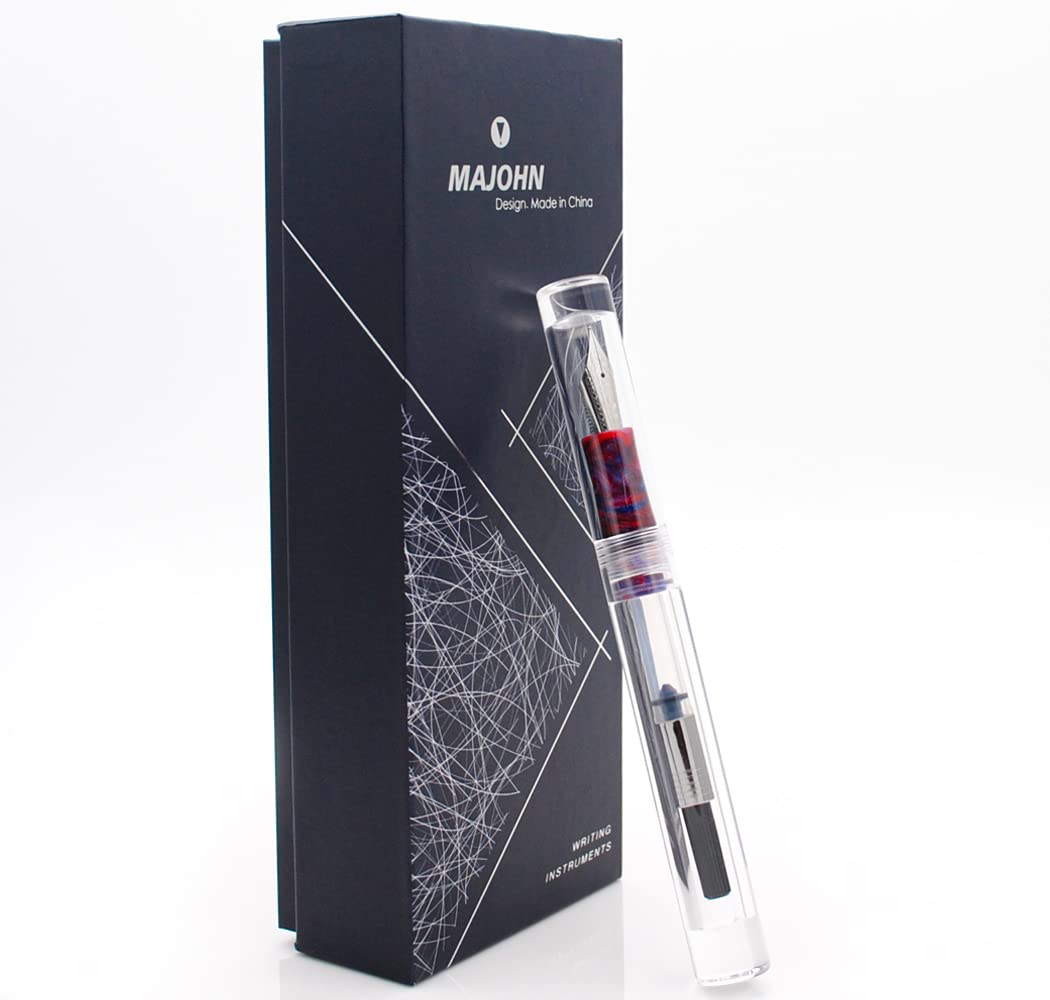 czxwyst Majohn C1 Eyedropper Filling Fountain Pen Double Ink Filling System Original Box (Transparent, Fine Nib 0.6mm)