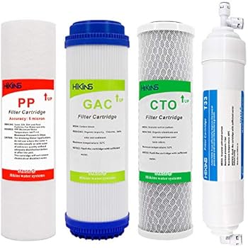 HiKiNS Advanced Reverse Osmosis Filter Replacement Set for 5-Stage Reverse Osmosis Water Filtration Systems with Compatible 10-in PP Sediment, GAC,CTO and T33 Post Carbon Filter(4-Pack NO Membrane)