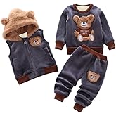 YIKIURL Fall Winter Baby Boys Cartoon Bear Hooded Vest+Tops+Pants Toddler Infant Casual 3pcs Clothing Suit