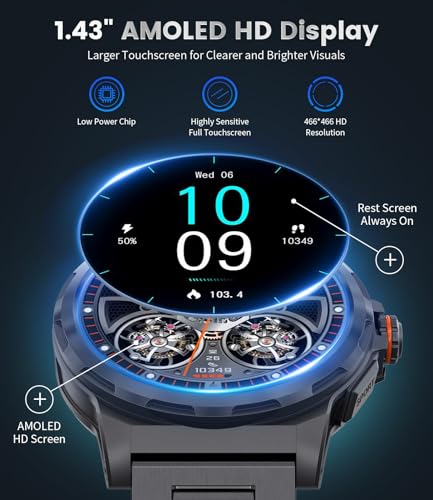 LIGE Reloj Inteligente Hombre con Llamada Bluetooth,1,43''Amoled/3 Correas | Smartwatch Hombre con IP68 Impermeable, 110+Modos Deportivos/Pulsómetro/Sueño Pulsera Actividad Android iOS