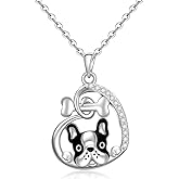 Talonior Boston Terrier Necklace for Women S925 Sterling Silver French Bulldog Pendant Dog Puppy Jewelry Valentine's day Gift for Christmas Thanksgiving