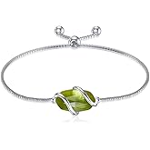 HPQQ Bracelet for Women 925 Sterling Silver Dainty Simple Gemstone Link Bracelet Fine Jewelry Valentines Day Birthday Gifts for Women Her (Fully Adjustable to 9 Inches)
