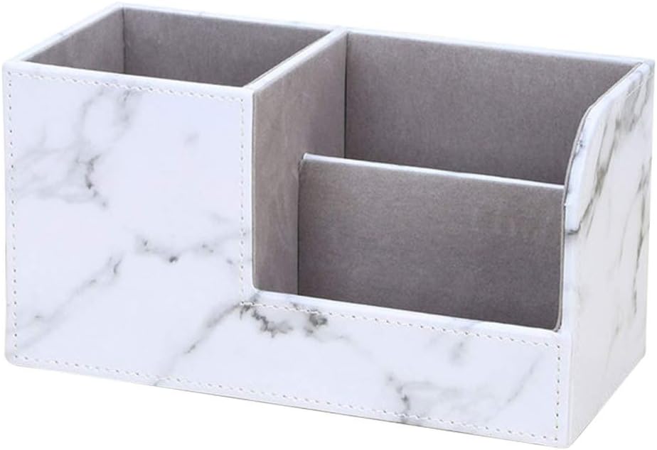 Hacoly Multifunction Leather Combination Pen Holder Marble Pencil Container Bracket Stand Desk School Office Supplies Tidy Pen Organiser Storage Pot Cup Stationery Box