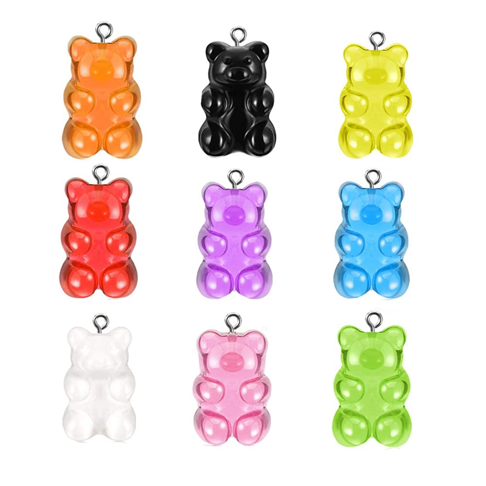 ZHjuju Bear Charms, 36 Pcs Colorful Gummy Resin Pendants in 9 Colors, DIY Jewelry Necklace Supplies for Children Girls