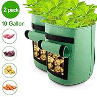 KUAHAIHINTERAL Garden Plant Grow Bag Large 10 Gallon Fabric Potato Growing Bags with Visualized Window, Large Vegetables Planters Pots Container for Garden Nursery Plants (10 Gallon) (Green)