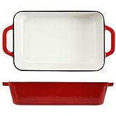 3.7 Qt Enameled Cast Iron Rectangular Roaster, Casserole Dish, Lasagna Pan, Deep Roasting Pan, for Cooking and Baking - Red