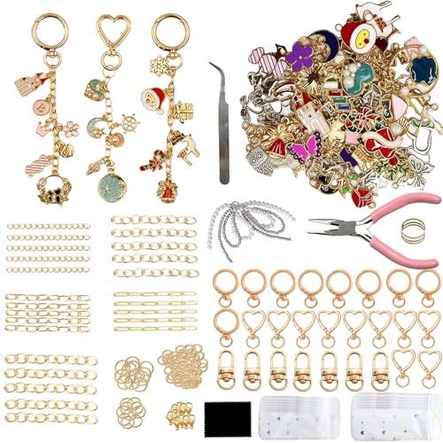 432Pcs Keychain Making Kit with Charms, Including 25 Keychains Clips 25 Extender Chain 175 Charm Jewelry Plier, DIY Keychains Kit, for Keychain Making Supplies DIY Crafts (432 pcs Kits)