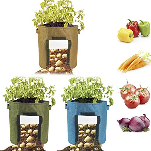 Potato Grow Bags,3-Pack 15 Gallon Potato Planter Bag, Double Layer Nonwoven Cloth Fabric Pots with Handles for Vegetables, Fruit, Carrot, Tomato, Onion