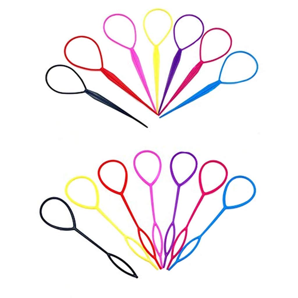 WJood 14 Pieces Plastic Magic Topsy Hair Braid Accessories Ponytail Maker Clip Tool Hair Styling Accessories, 7 Colors, Totally 7 Pairs : Beauty