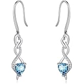 Infinity Birthstone Dangle Drop Earrings for Women - Qings 925 Sterling Silver Heart Cubic Zirconia Dangling Gemstone Earrings Christmas Birthday Mother's Day Jewelry Gift
