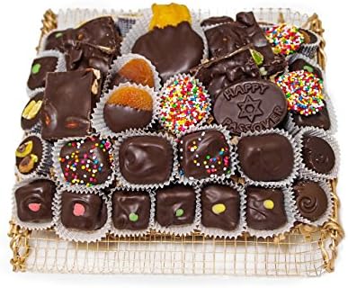 Square Gold Wire Basket with Hand-Crafted Chocolates, Kosher for Passover, Vegan-Pareve