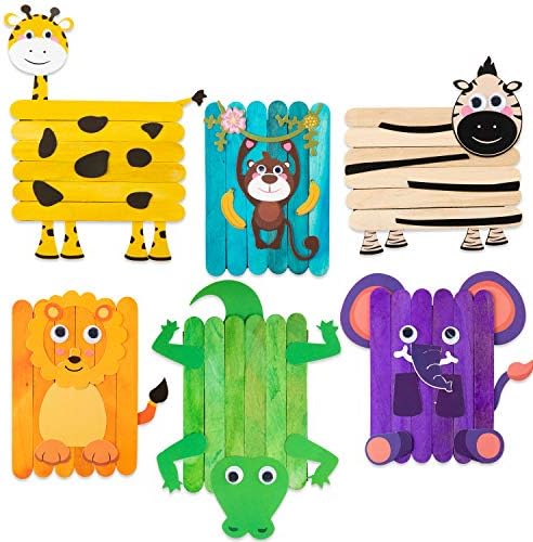 WATINC 6Pcs Safari Jungle Animals Picket Sticks Craft Forest DIY Artwork Crafts Package for Children Artistic Handmade Challenge Provides with Googly Eyes Birthday Reward Dwelling Classroom Exercise Video games for Boys Women